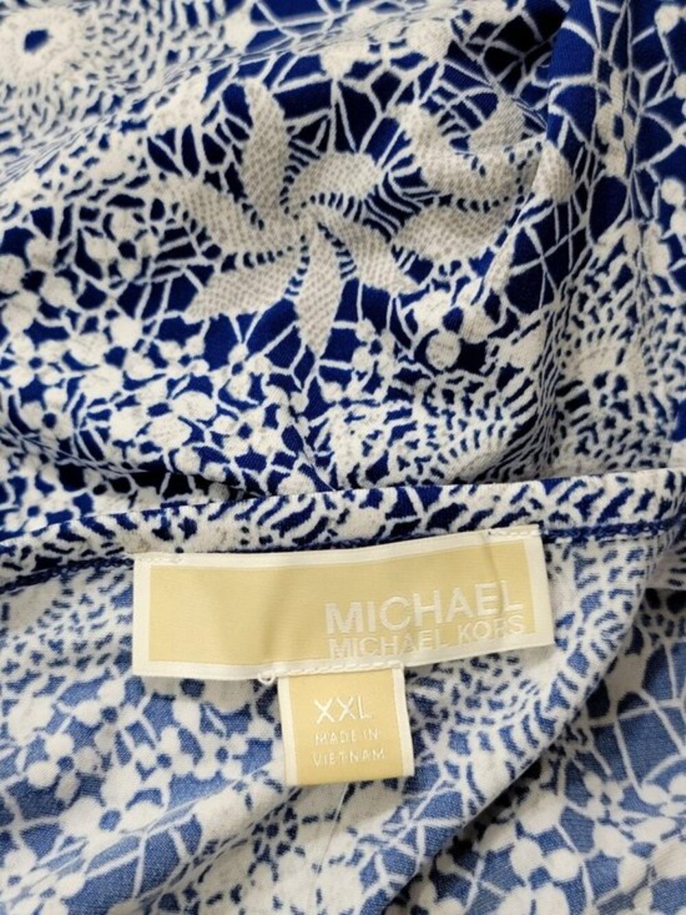Michael Kors Blue White Print Belted Layered Ruffle Dress XXL - Picture 9 of 10